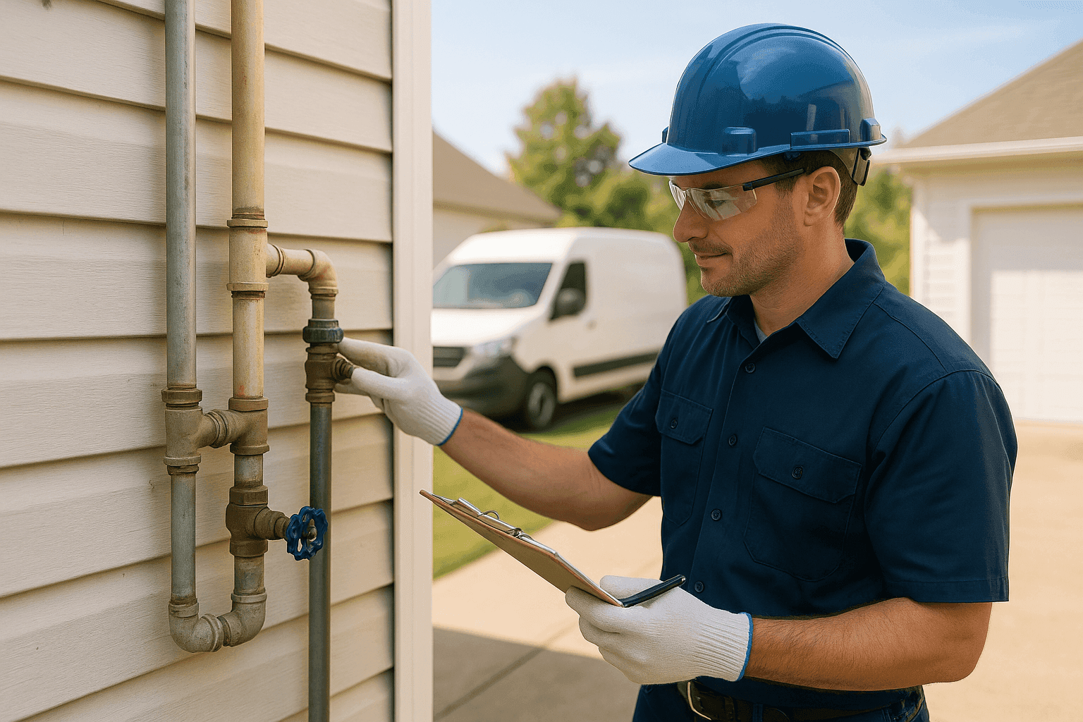 Plumber inspecting home plumbing pipes during seasonal maintenance